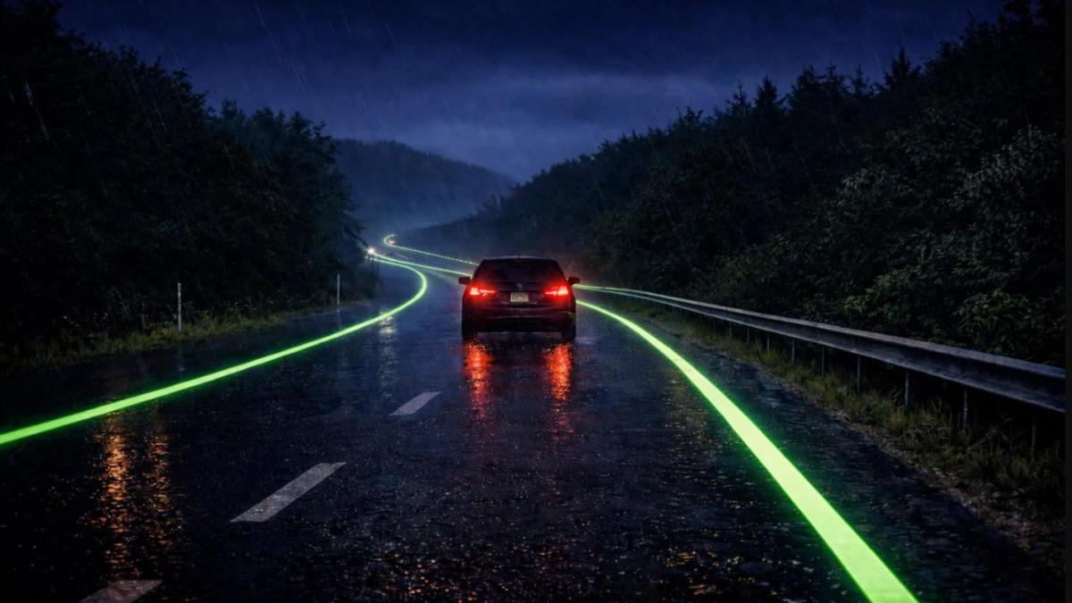 Bonitas y seguras: así son las líneas fosforescentes que iluminan de noche los márgenes de la carretera y evitan accidentes